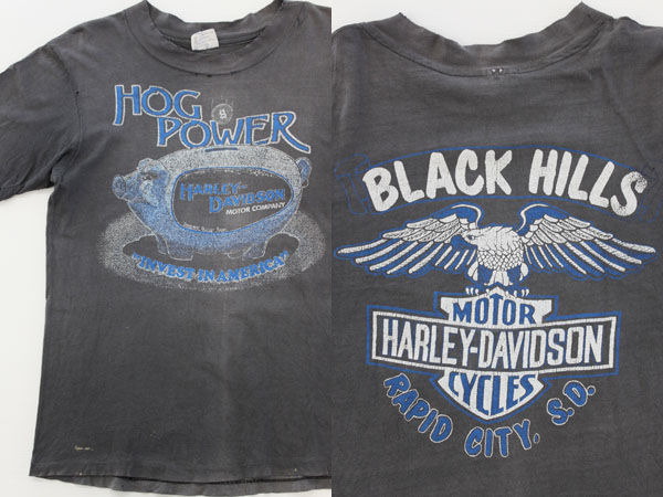 80s USA製 HARLEY HOGPOWER ハーレー ダビッドソン コットンTシャツ 墨 ...