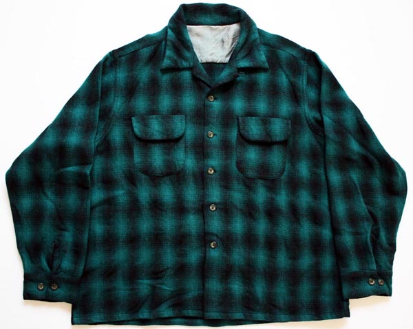 50s UNKNOWN オンブレチェック ウールシャツ 緑 - Sixpacjoe Web Shop