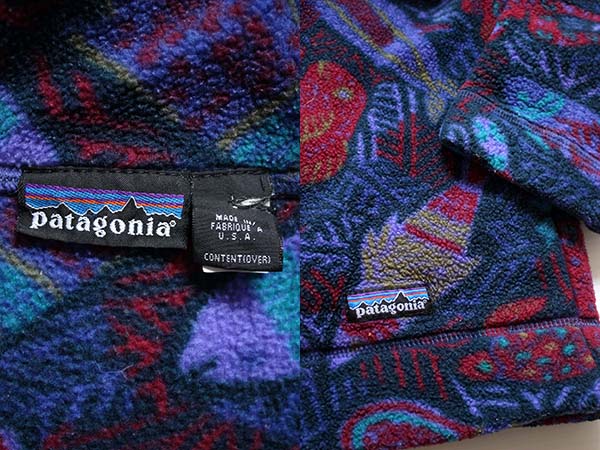 【 patagonia 】美品 90s 総柄 ハーフジップ フリース USA製