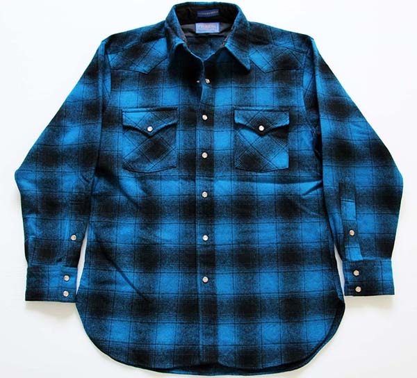 ほぼ未使用の極美品60s PENDLETON wool shirt オンブレ　ウールシャツ　青　黒