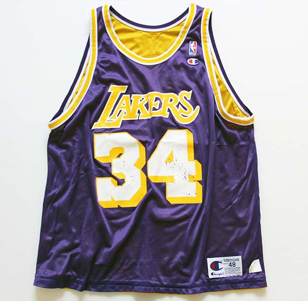 90s USA製 Championチャンピオン NBA LAKERSレイカーズ O'NEALオニール 34 リバーシブル ユニフォーム 48