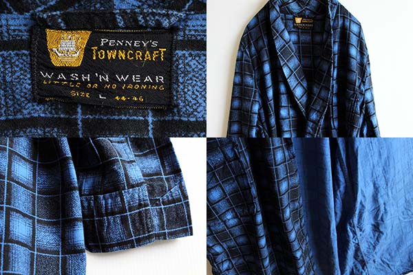 50s PENNEY'S TOWNCRAFT チェック プリントネルガウン L - Sixpacjoe 