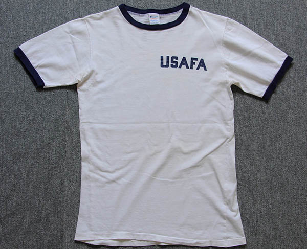 80s USA製 Championチャンピオン USAFA コットン リンガーTシャツ 白