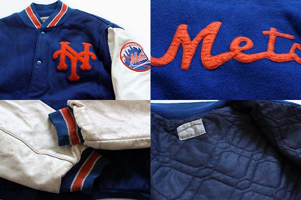90s NY Mets ニューヨーク メッツ パッチ付き メルトン ウール 袖革 