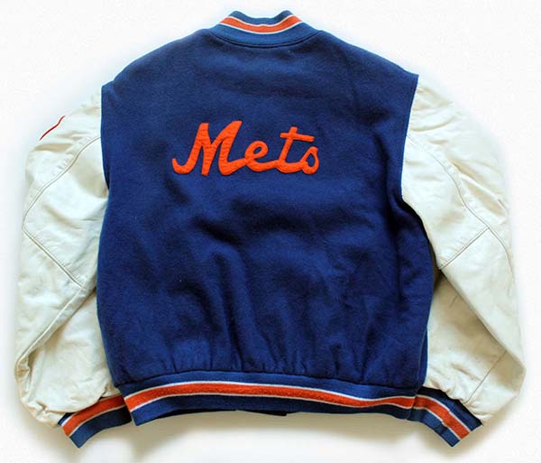 90s NY Mets ニューヨーク メッツ パッチ付き メルトン ウール 袖革スタジャン 青×白×オレンジ - Sixpacjoe Web Shop