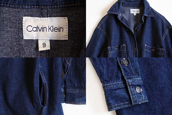 90s USA製 Calvin Kleinカルバンクライン デニム ロング シャツ 
