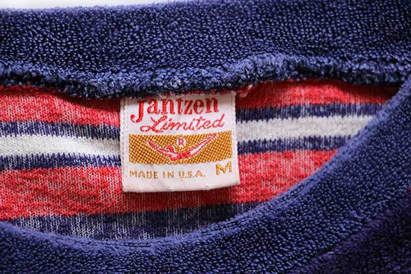 70s USA製 Jantzen Limited ランダムボーダー パイル地 Tシャツ M ...