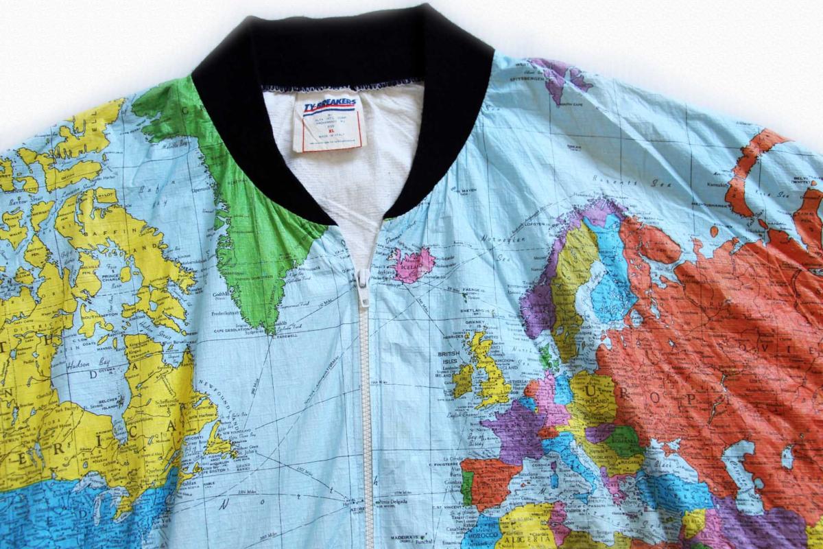 90s- HAI SPORTING GEAR L/S Tシャツ フード 世界地図