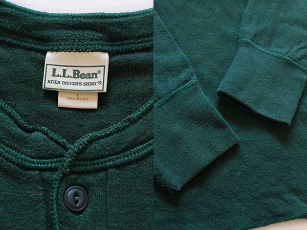 90s USA製 L.L.Bean ヘンリーネック 2レイヤー アンダーシャツ 緑 L 