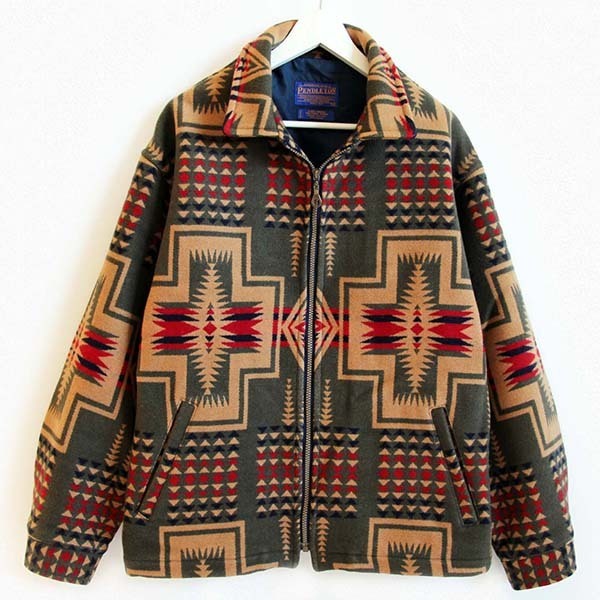 PENDLETON ウールジャケット 橙×茶×赤 ネイティブ 美品 USA製ハロー出品古着