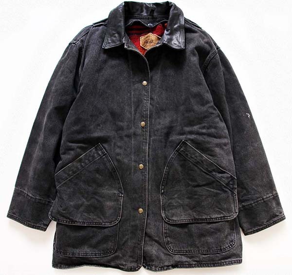 90s USA製 Woolrichウールリッチ ネイティブ柄ウールライナー ブラックデニム フィールドコート XL★ジャケット