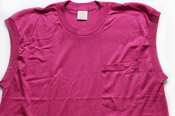 デッドストック☆80s USA製 無地 ノースリーブ ポケットTシャツ ピンク ...