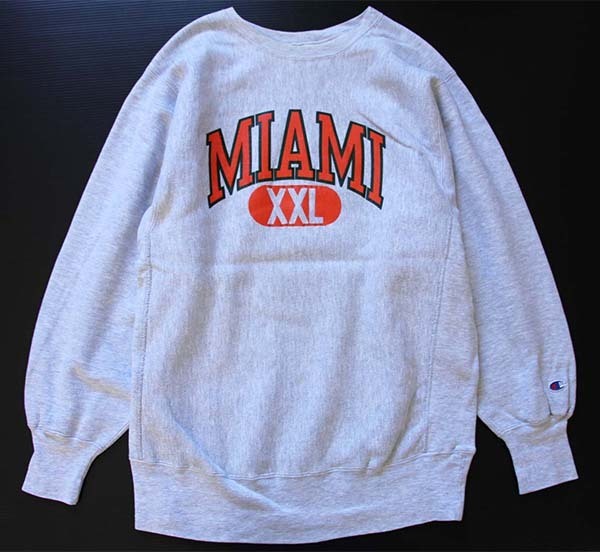 90s USA製 Championチャンピオン MIAMI XXL リバースウィーブ スウェット 杢グレー XL