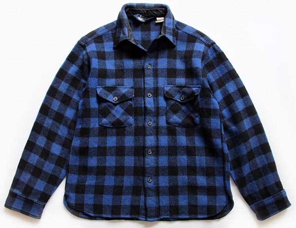 80s USA製 Woolrichウールリッチ バッファローチェック ウールシャツ 青×黒 M