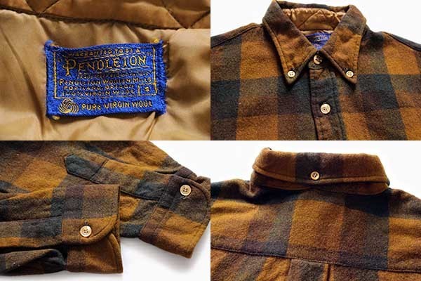 60s PENDLETONペンドルトン チェック 三点留め ボタンダウン ウール