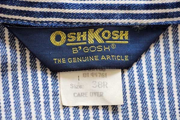 90s USA製 OSHKOSH B'GOSH ヒッコリー ストライプ カバーオール 38R