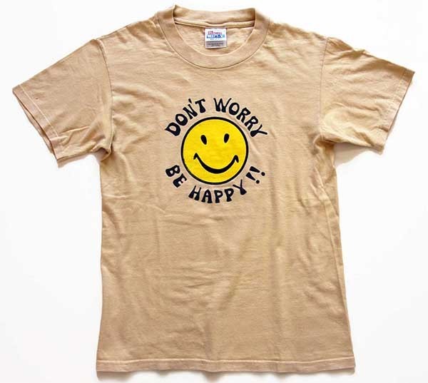 90s USA製 DON'T WORRY BE HAPPY!! スマイル コットンTシャツ カーキ S ...
