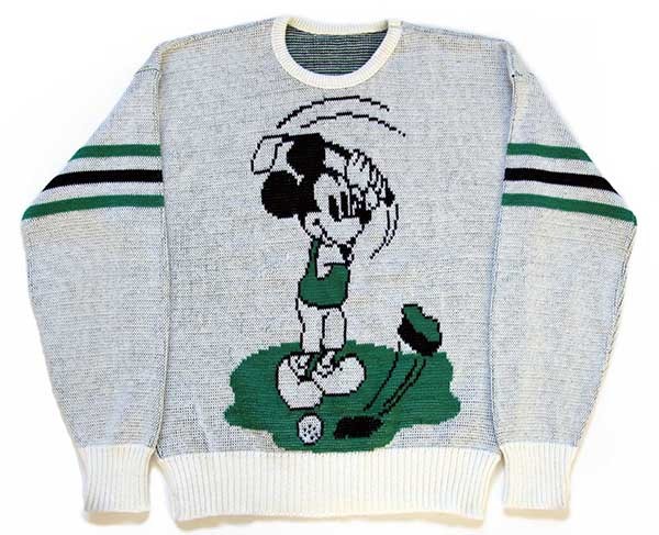 70s ミッキー マウス ゴルフ ジャガード アクリルニット セーター ...