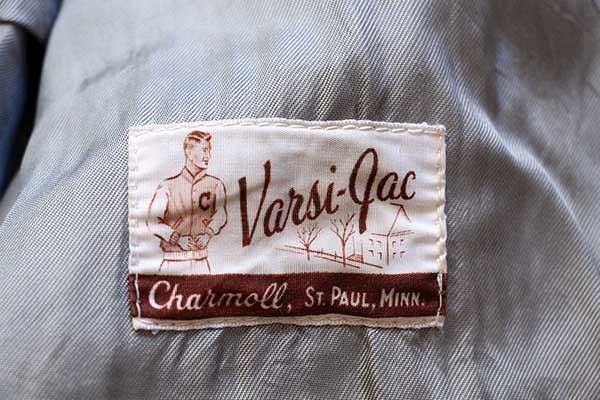 60s Varsi-Jac メルトン ウール 袖革スタジャン 濃紺×黒 - Sixpacjoe 