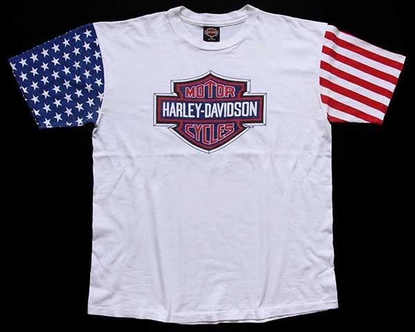 90s USA製 HARLEY-DAVIDSON ハーレー ダビッドソン 星条旗柄 切り替え ...