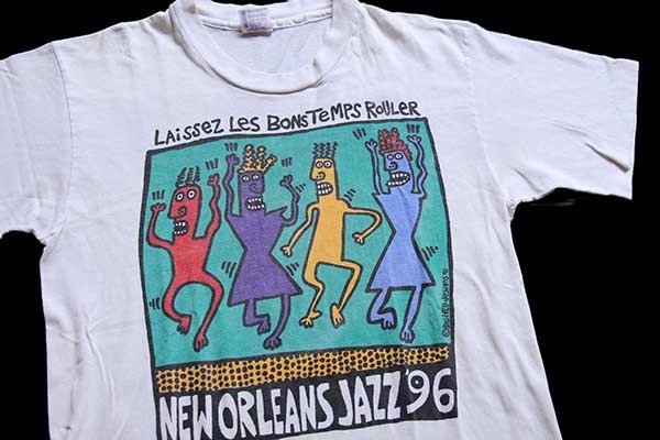90s USA製 NEW ORLEANS JAZZ 96 両面プリント アート コットンTシャツ 