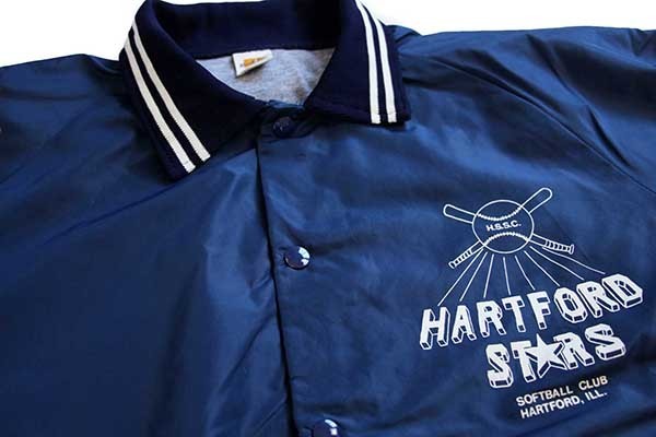 70s USA製 RUSSELLラッセル HARTFORD STARS ナイロンスタジャン 紺 L