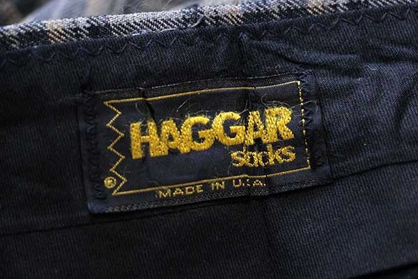 70s USA製 HAGGAR タータンチェック スラックス パンツ w38