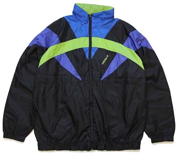 90s adidasアディダス マルチカラー 切り替え ナイロンジャケット 黒×青×紫×黄緑