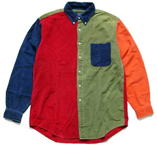 90s J.CREW クレイジーパターン ボタンダウン コットン コーデュロイ