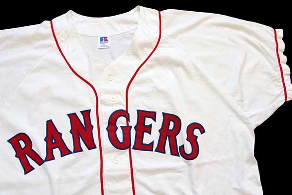 90s USA製 RUSSELLラッセル MLB TEXAS RANGERS ベースボールシャツ 白 