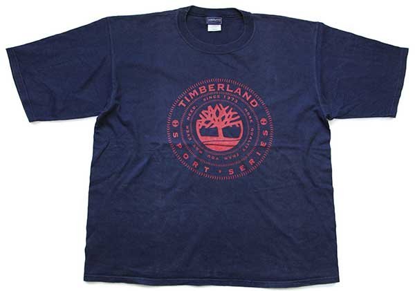 90s USA製 TIMBERLANDティンバーランド ロゴ コットンTシャツ 紺 