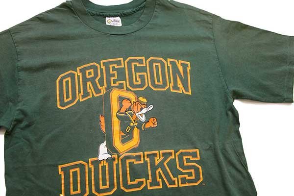 90s USA製 The Cotton Exchange OREGON DUCKS コットンTシャツ 緑