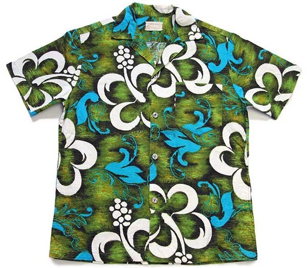 1950s~60sビンテージ アロハシャツ コットン ハイビスカス柄 ハワイ製ハイビスカス