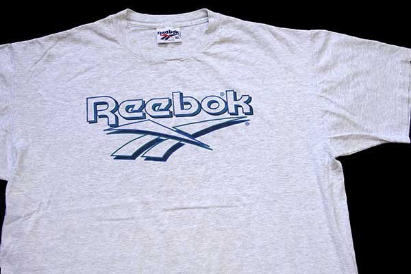 90s USA製 Reebokリーボック ロゴ コットンTシャツ 杢グレー XL 