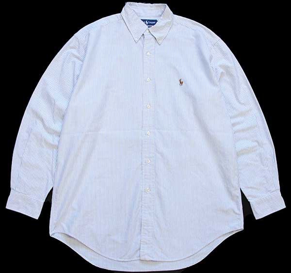00s ラルフローレン BLAKE ランダムストライプ ボタンダウン コットンシャツ★特大 オールド ロゴ刺繍 オーバーサイズ ビッグサイズ
