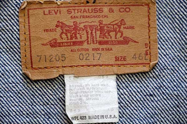 80s USA製 Levi'sリーバイス 71205 デニムジャケット 46L☆ロング 