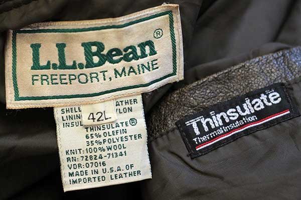 90s USA製 L.L.Bean A-2タイプ Thinsulate 中綿入り フライト レザー