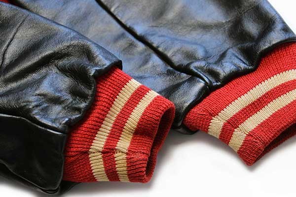60s USA製 DEERFOOT パッチ付き メルトン ウール 袖革スタジャン 赤×黒 