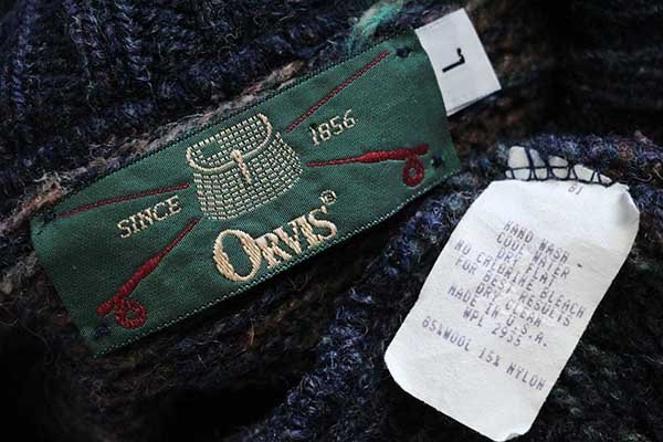 90s USA製 ORVISオービス 編み柄 ネップ入り ウールニット セーター L