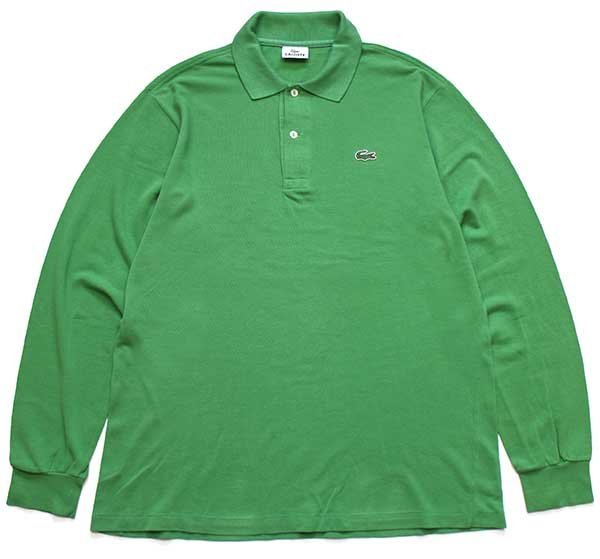 90s LACOSTEラコステ ワンポイント コットン 鹿の子 長袖ポロシャツ 緑