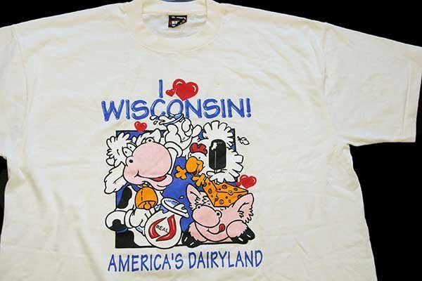 90s USA製 I LOVE WISCONSIN! AMERICA'S DAIRYLAND ウシ ブタ トリ T