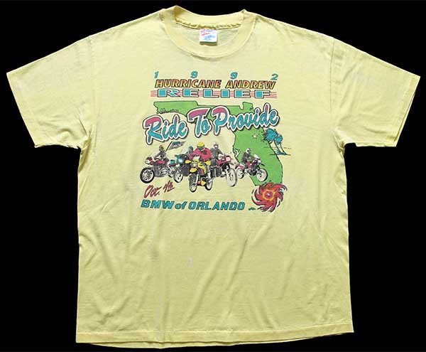 90s USA製 Hanes 1992 HURRICANE ANDREW RELIEF Ride To Provide BMW ...