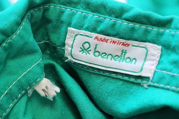 80s イタリア製 benettonベネトン 無地 コットンシャツ ライトグリーン ...