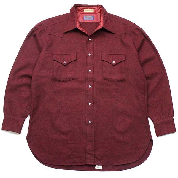 シャツ70s ペンドルトン ウールシャツ USA製 バーガンディ ボタン 