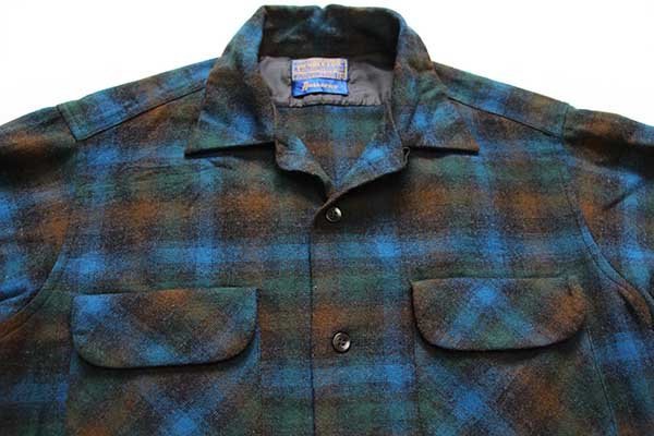 60s PENDLETONペンドルトン BULLOCK'S オンブレチェック ウール オープンカラーシャツ M - Sixpacjoe Web Shop