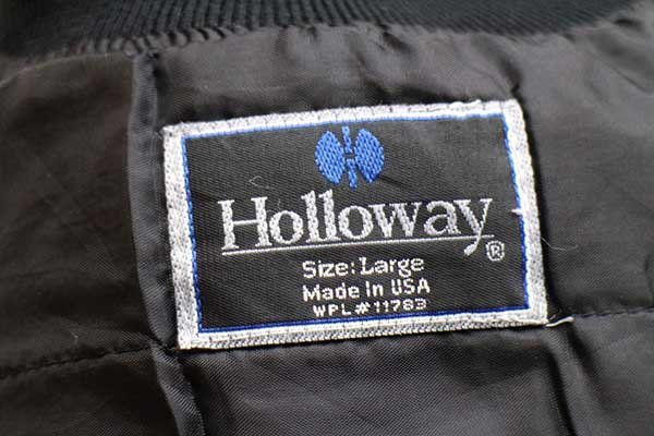 90s USA製 HOLLOWAY ロゴ刺繍 中綿入り メルトン ウール 袖革
