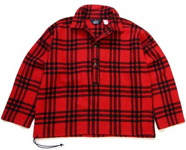 80s USA製 Woolrichウールリッチ チェック プルオーバー ウールジャケット 赤×黒 XL