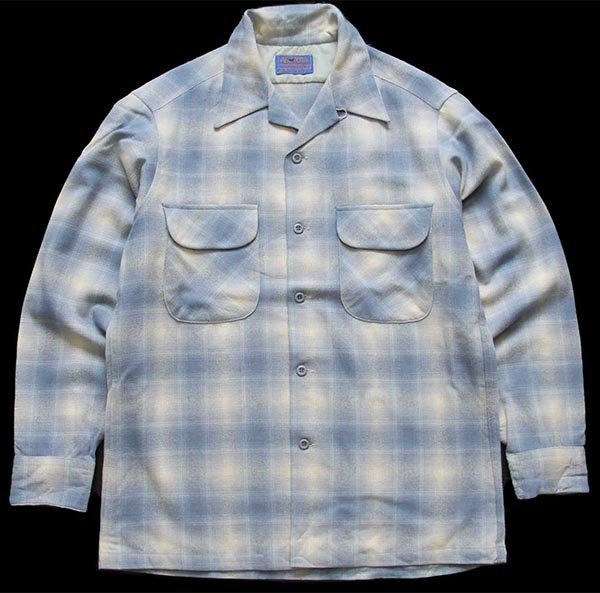 70s USA製 ペンドルトン オンブレチェックシャツ 開襟シャツ ウールベージュブラウン