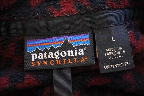 90s USA製 patagoniaパタゴニア 総柄 シンチラ フリース スナップT L 