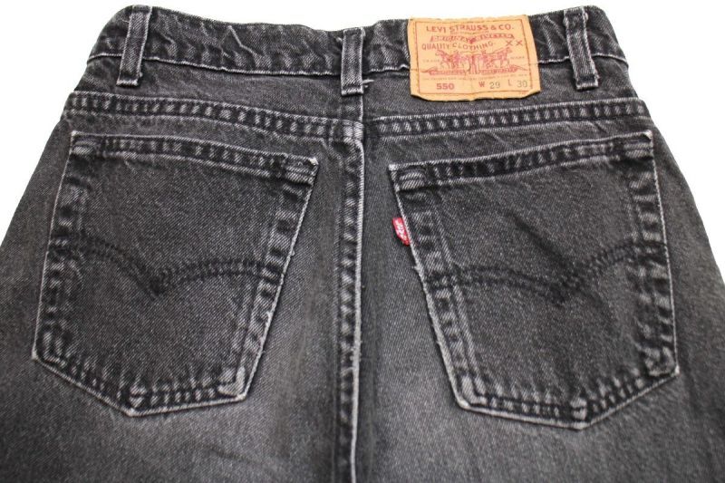 90s USA製 Levi'sリーバイス 550 ダメージ ブラック デニムパンツ w29